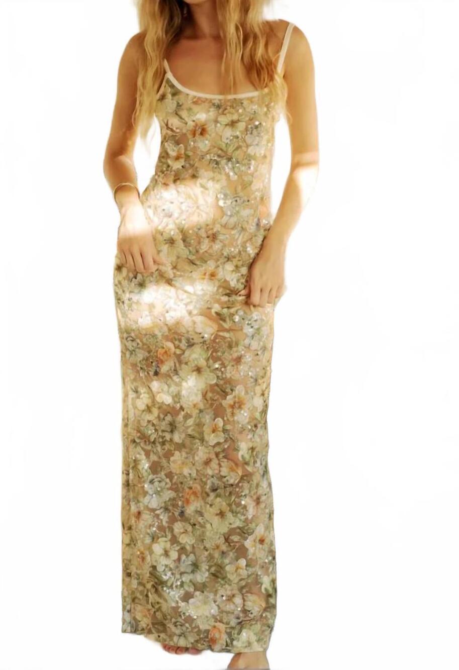 NEW KILO BRAVA embroidery maxi slip dress in champagne sparkle